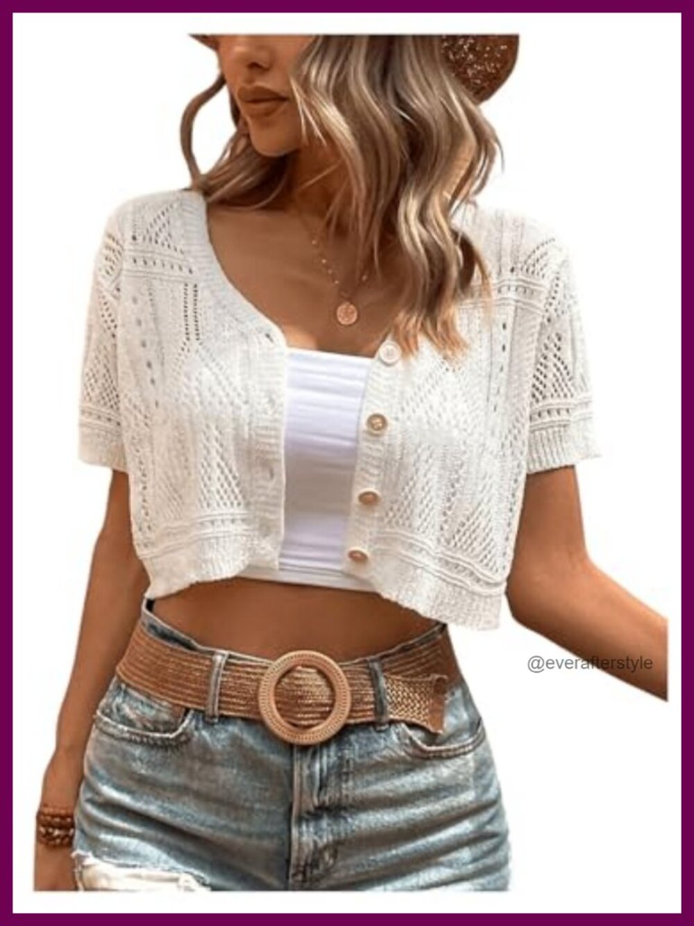 Crochet Knit Cardigan Short Sleeve Button Front